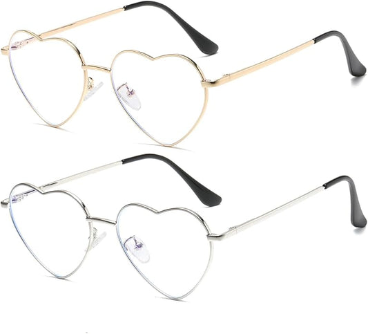 JOVAKIT Heart Shaped Blue Light Blocking Glasses for Women Fashion Vintage Lovely Style Metal Frame Eyeglasses
