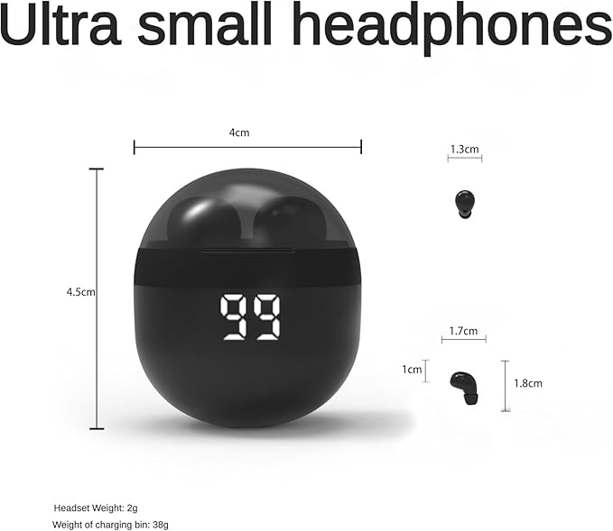 Invisible Mini Earbuds Wireless Bluetooth - Ultra Small in-Ear Headset Wireless Invisible Smallest Bluetooth Earbuds - Fitable for All Type Ears Stereo Sound Earphones IPX5 Waterproof