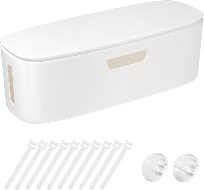 Cable Management Box - Large Cord Organizer Box to Hide Power Strip & Under Desk, TV Computer Wires Cable Organizer Box with Baby Proofs, Desk Cord Organizer for Home/Office - White by Naeety