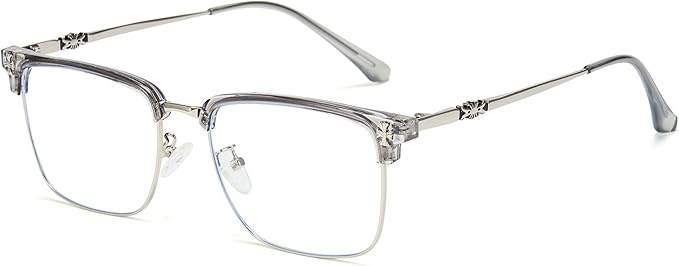 Cyxus Retro Blue Light Glasses Men - Square TR90 Metal Blowline Frame Stylish Trendy for Computer Daily Work 8252