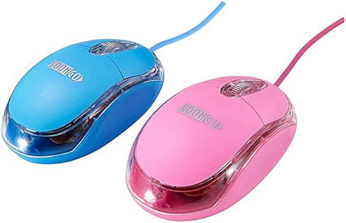 SOON GO Kids Mouse 2 Pack [Pink Blue] for Laptop Mini USB Optical Wired Mice fit for Kids Girls Lady use Compatible with Computer Laptop PC Desktop Windows 7/8/10/XP Vista and Mac