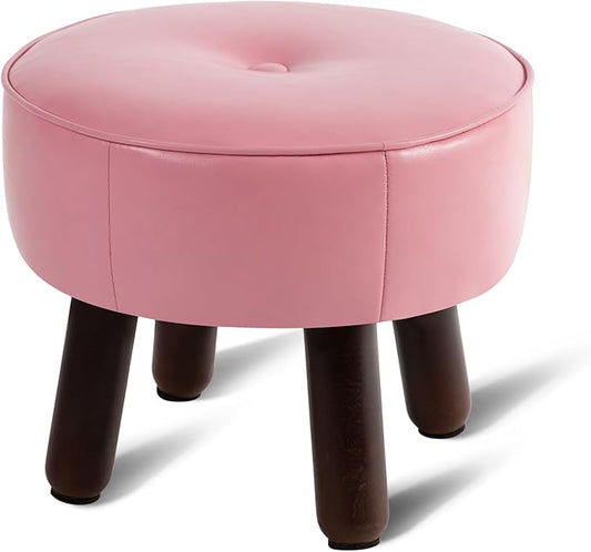 oakvivo Small Foot Stool Round Pouf Ottoman, 13'' Leather Foot Rest with Non-Skid Rubber Legs, Foolstool Ottomans for Couch, Sofa Footrest Step Stool for Living Room Bedroom Entryway Office, Pink