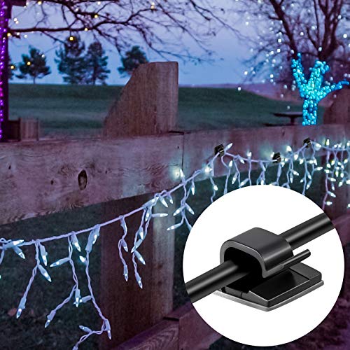 Blulu 100 Pcs Adhesive Cable Wire Clips, Outdoor Light Clips, Cord Management Wire Organizer Cord Holder for Holiday String Lights, Under Desk, Car, Wall, TV PC Ethernet Cable(Medium,Black) - Image 5