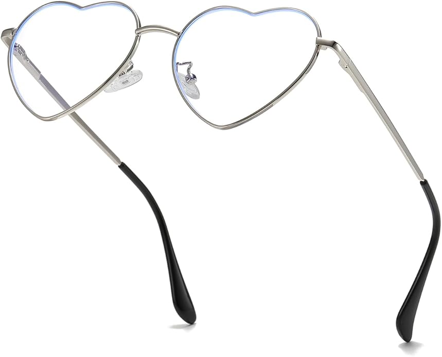 JOVAKIT Heart Shaped Blue Light Blocking Glasses for Women Fashion Vintage Lovely Style Metal Frame Eyeglasses