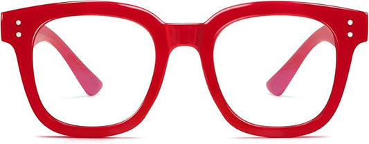 Madison Avenue Blue Light Blocking Glasses Oversized Fashion Blue Light Glasses for Women Anti Eyestrain & UV Protection Computer Eyeglasses (Red)
