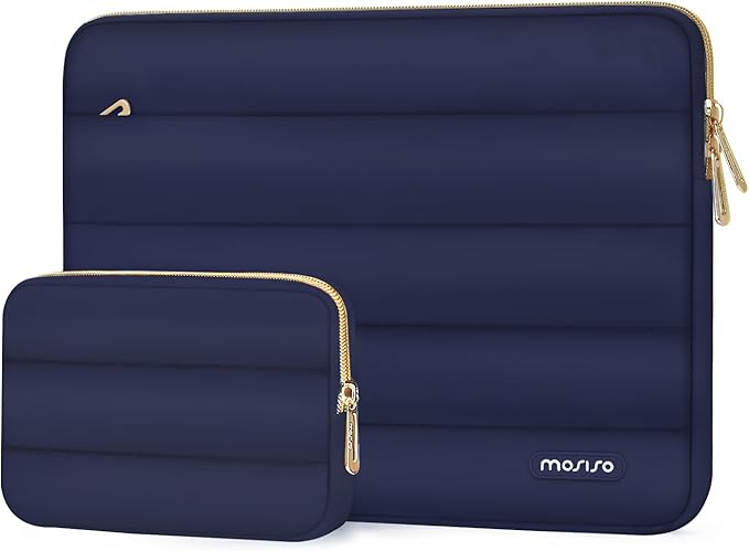 MOSISO Laptop Case 16 inch, 15-15.6 inch Puffy Laptop Sleeve Compatible with MacBook Pro 16 M5 M4 M3 M2 M1, HP Dell ASUS Acer Toshiba Lenovo, Polyester Horizontal Bag with Small Case, Navy Blue