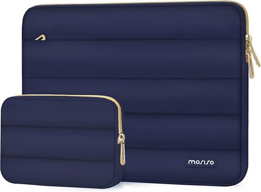 MOSISO Laptop Case 16 inch, 15-15.6 inch Puffy Laptop Sleeve Compatible with MacBook Pro 16 M5 M4 M3 M2 M1, HP Dell ASUS Acer Toshiba Lenovo, Polyester Horizontal Bag with Small Case, Navy Blue