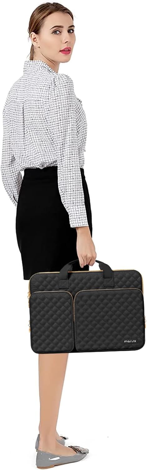 MOSISO 360 Protective Laptop Case 14 inch, 14 inch Laptop Sleeve Compatible with HP Lenovo Dell ASUS Acer, HP Stream, Dell Latitude, Square Quilted Bag Cover with 2 Pockets&Handle&Belt, Black