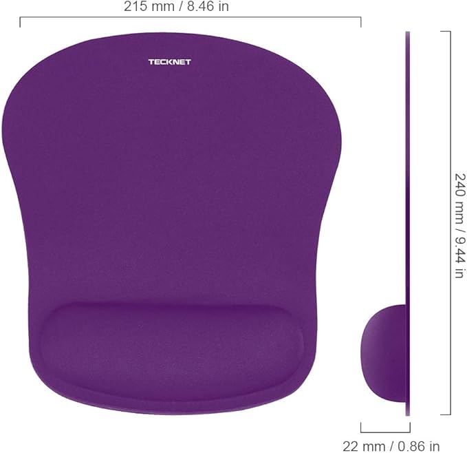 TECKNET Mouse Pad with Wrist Support, Ergonomic Gaming Mouse Pad Pain Relief, Portable Comfortable Mousepad for Computer, Laptop, Office, Home and Travel, Non-Slip Base, Waterproof Surface, Purple