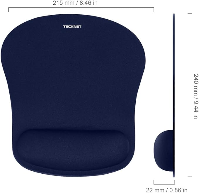 TECKNET Mouse Pad with Wrist Support, Ergonomic Gaming Mouse Pad Pain Relief, Portable Comfortable Mousepad for Computer, Laptop, Office, Home and Travel, Non-Slip Base, Waterproof Surface, Blue