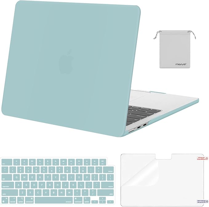 MOSISO Compatible with MacBook Air 13 inch Case M5 2026 M4 2025 M3 M2 2024-2022 A3449 A3240 A3113 A2681,Hard Shell&Keyboard Cover&Screen Film&Pouch for MacBook Air 13.6 inch Case, Aquamarine