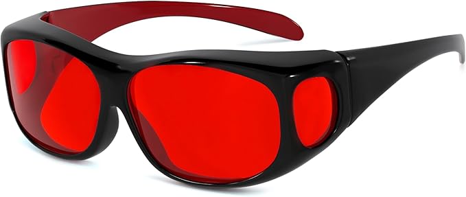 Eyekepper Red Lens Blue Light Glasses Men,Fitover Blue Light Blocking Glasses Women, Red Light Glasses Eye Protection - Black Red