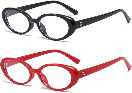 JOVAKIT Oval Blue Light Blocking Glasses for Women Men Vintage Fashion Small 90s Retro Oval Frame Style Eyeglasses
