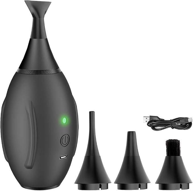 LENSGO Electric Air Blow,Camera Cleaning Kits with 4 Cleaning Heads for CMOS/Regular/Crevice Clean and Brush, 4.0kPa Dust Removal Type C Charge (Black) by LENSGO