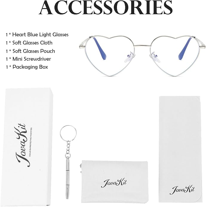 JOVAKIT Heart Shaped Blue Light Blocking Glasses for Women Fashion Vintage Lovely Style Metal Frame Eyeglasses