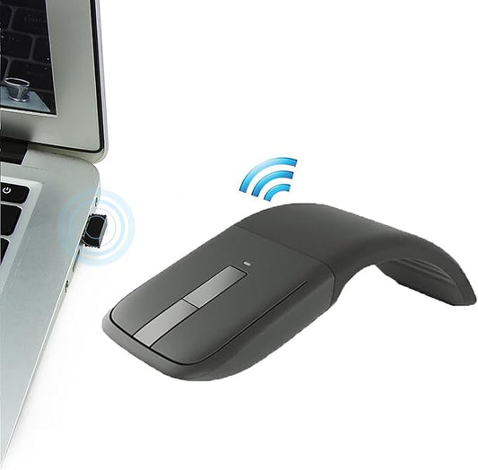 Ultra-Thin Folding Mouse 2.4G Wireless Arc Mouse 1000 DPI Universal Portable Optical Mouse with USB Receiver, suiable for PC/Notebook/Smart TV(Black)