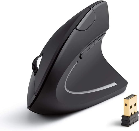 Anker 2.4G Wireless Vertical Ergonomic Optical Mouse for Work, Multi-Device Connectivity, 800/1200 /1600 DPI, 5 Buttons for Laptop, Desktop, PC - Black