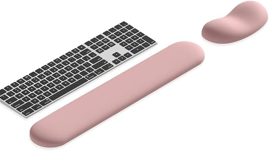 Ergonomic Wrist Rest Set for Keyboard and Mouse | Cooling Gel & Slow-Rebound Memory Foam Palm Support Pad | Luxe Leather, Minimalist, Non-Slip PU Base for Office, Laptop & Gaming (01Pink)