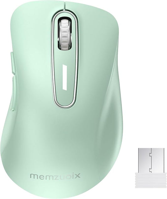 memzuoix 2.4G Wireless Mouse, 1400 DPI Computer Mice USB Receiver, Portable Wireless USB Mouse Battery Powered Cordless Mice for Laptop, PC, Desktop, 5 Buttons (Light Green)