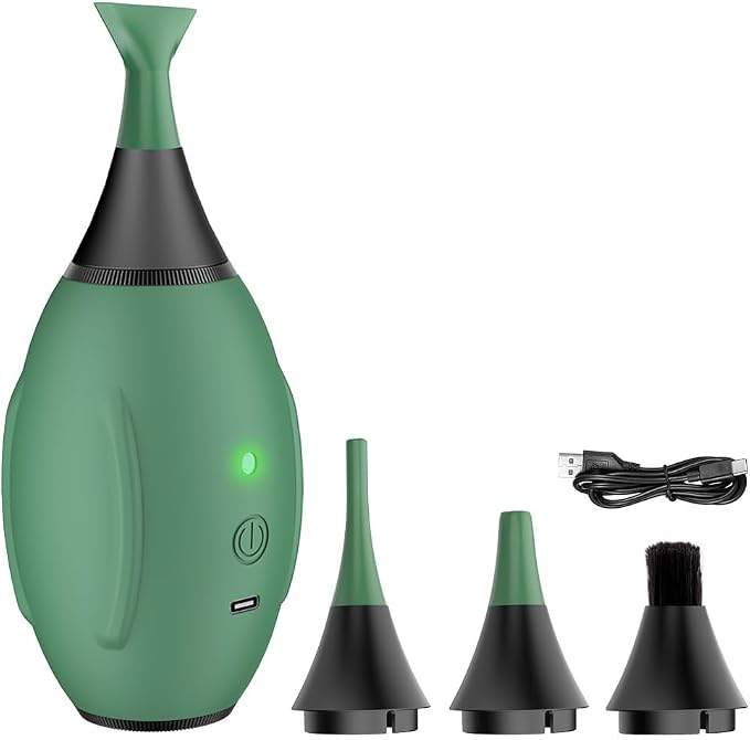 LENSGO Electric Air Blow,Camera Cleaning Kits with 4 Cleaning Heads for CMOS/Regular/Crevice Clean and Brush, 4.0kPa Dust Removal Type C Charge (Green) by LENSGO