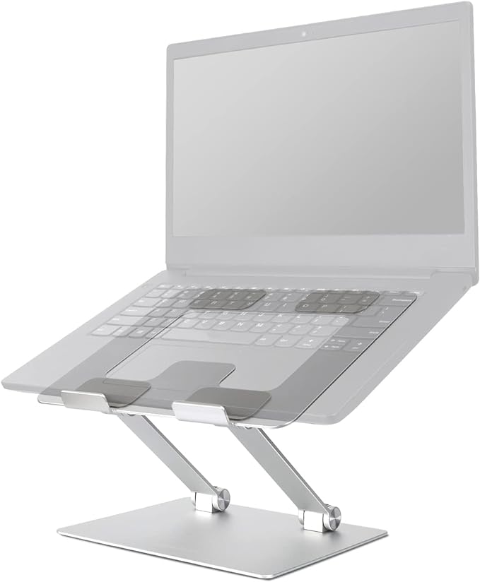 Amazon Basics Sturdy and Portable Ergonomic Laptop Stand for Desk, Height Adjustable Riser with Ventilated Cooling, Foldable, Fits all Laptops up to 15.6 Inch, Silver