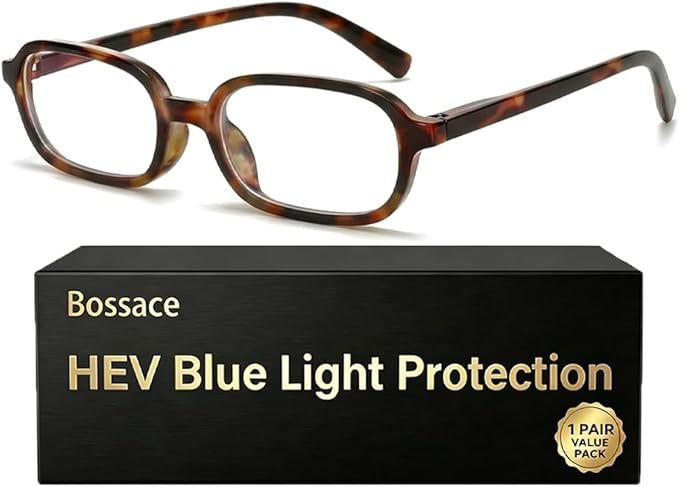 1 Pack Rectangle Blue Light Glasses for Women, Lightweight TR90 Small Frame with Spring Hinge for All-Day Comfort, Anti UV Glare & Eyestrain