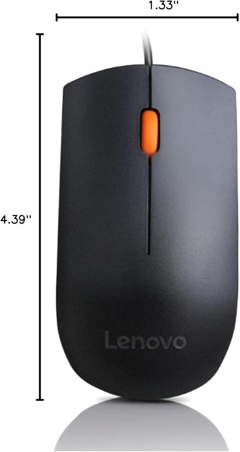 Lenovo 300 USB Wired Computer Mouse - Full Size Optical Ambidextrous Mouse with 1600 DPI, Reliable USB-A Wired Connection, Easy 3-Button Navigation ?€? Long Lasting, Durable Basic Mouse, Black