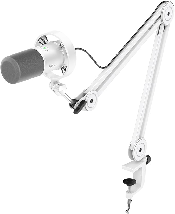 FIFINE Podcast XLR/USB Microphone Kit, Studio Dynamic Vocal Mic for Recording, Streaming, Voice-Over, PC Microphone with Boom Arm with Mute, Headphone Monitoring, Metal-AmpliTank K688T White