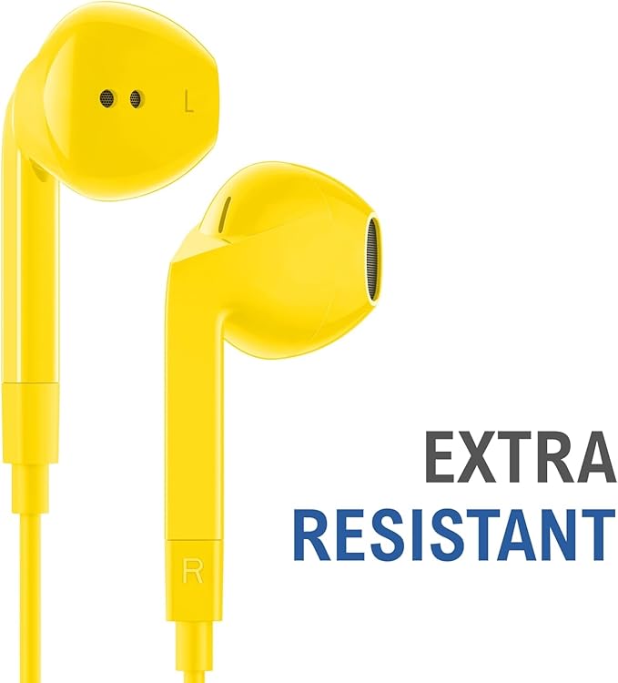 LUDOS FEROX Wired Earbuds in-Ear Headphones, 5 Year Warranty, Earphones with Microphone, Noise Isolation Corded for 3.5mm Jack Ear Buds for iPhone, Samsung, Laptop, Kids, School Students - Yellow