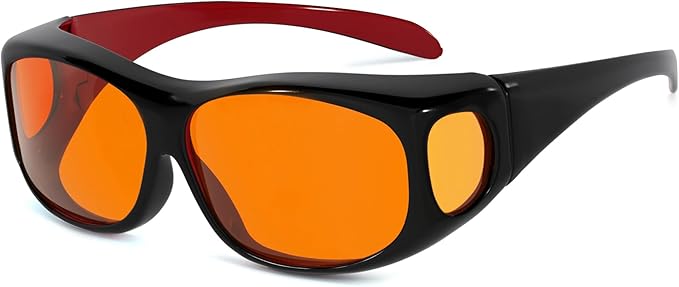 Eyekepper 100% Blue Light Reduction,Huge Fitover Anti-Blue Blocking Computer Eyeglasses with Extra Amber Lenses, Black Red
