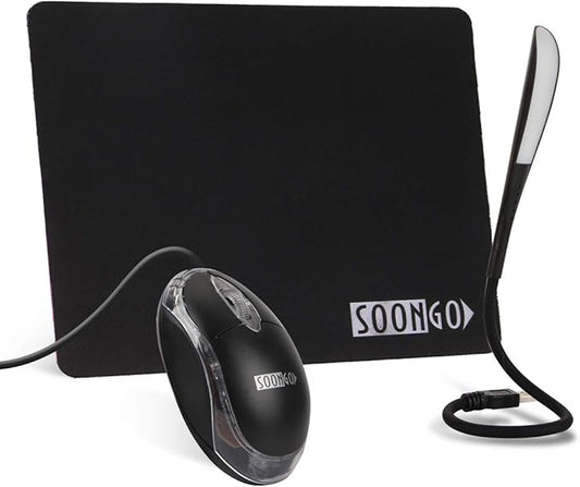 SOON GO Mini Mouse Pad Kids Mice for Laptop USB LED Light 3 in 1 Gift Combo Mouse Pad Non-Slip Rubber Base USB Reading Lamp with Dimmable Touch Switch and Flexible Gooseneck for Laptop Home Office
