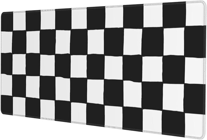 Checkered Black White Gaming Mouse Pad Desk Mat for Home and Office, Large Mousepad Extended Keyboard Pad Stitched Edge Accessories Decor