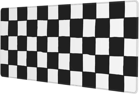 Checkered Black White Gaming Mouse Pad Desk Mat for Home and Office, Large Mousepad Extended Keyboard Pad Stitched Edge Accessories Decor