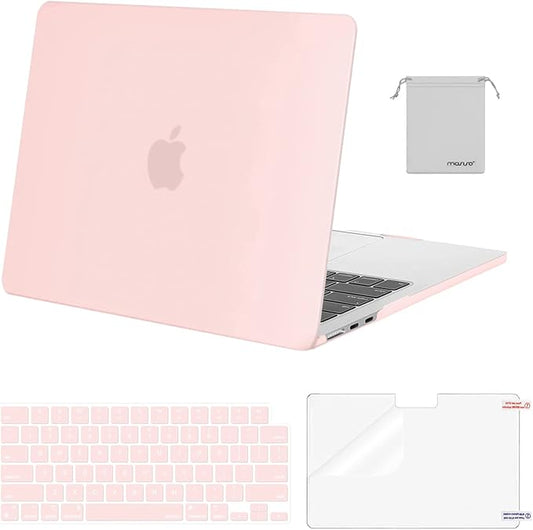 MOSISO Compatible with MacBook Air 13 inch Case M5 2026 M4 2025 M3 M2 2024-2022 A3449 A3240 A3113 A2681,Hard Shell&Keyboard Cover&Screen Film&Pouch for MacBook Air 13.6 inch Case, Chalk Pink