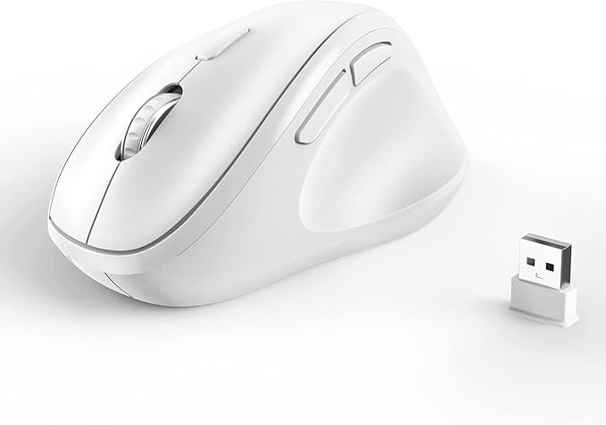 Ergonomic Wireless Mouse 2025 New Updated Smaller with USB-A Receiver for PC Computer, Laptop and Desktop, Ergo Mouse Vertical with Silent Clicks Long Battery Life, Up to 1600 DPI, White