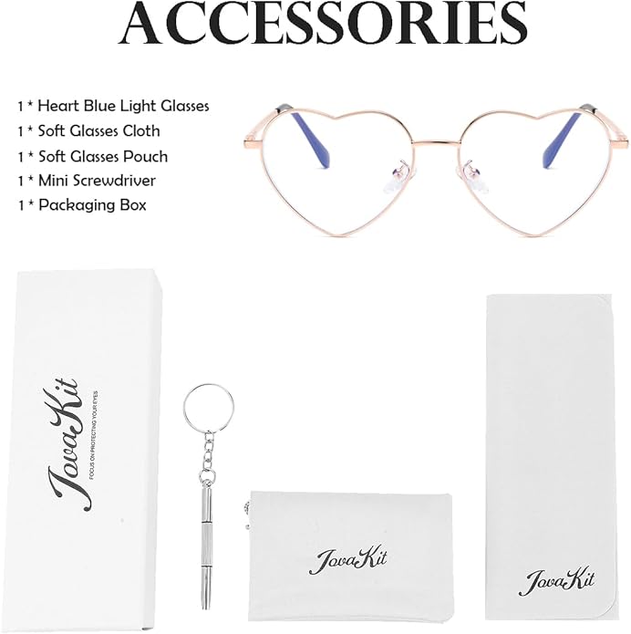 JOVAKIT Heart Shaped Blue Light Blocking Glasses for Women Fashion Vintage Lovely Style Metal Frame Eyeglasses