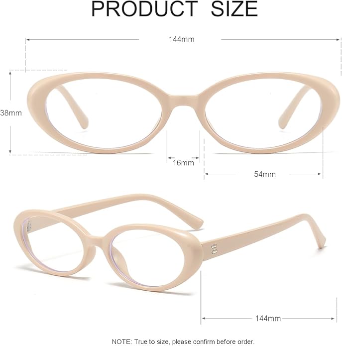 JOVAKIT Oval Blue Light Blocking Glasses for Women Men Vintage Fashion Small 90s Retro Oval Frame Style Eyeglasses