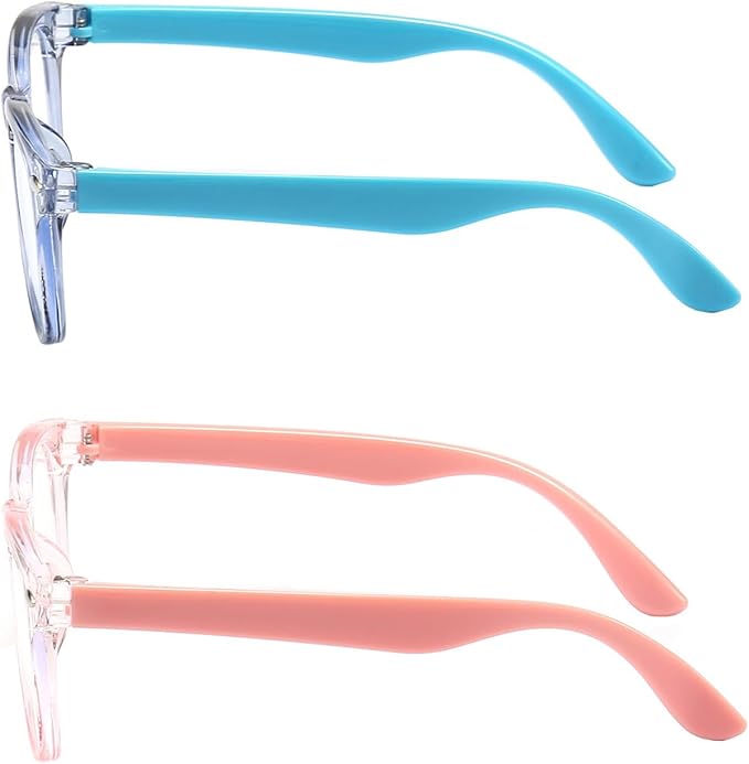 FANNYGO 2 Pack kids Blue Light Blocking Glasses For Girls And Boys Computer Blue Light Blocking Glasses For Age 3-11 (Light blue + Light pink)