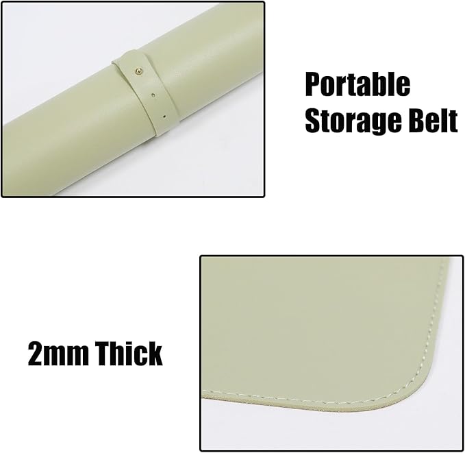 Double-Sided Keyboard Mouse Pad, 31.5"x15.7" PU Leather and Cork Desk Mat Large Overlocked-Edge Desk Pad with Matching Thread, Green
