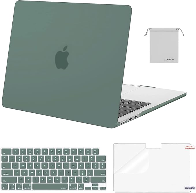 MOSISO Compatible with MacBook Air 13 inch Case M5 2026 M4 2025 M3 M2 2024-2022 A3449 A3240 A3113 A2681,Hard Shell&Keyboard Cover&Screen Film&Pouch for MacBook Air 13.6 inch Case, Emerald Green