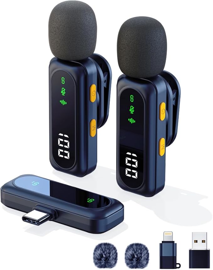 Wireless Lavalier Microphone for iPhone-iPad, Android Phone,Computer,Microphone wireless,Mini Lapel Mic with Noise Reduction and Crystal Sound for Video Recording,Vlogging,TikTok,Singing,YouTube-Blue