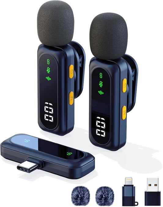 Wireless Lavalier Microphone for iPhone-iPad, Android Phone,Computer,Microphone wireless,Mini Lapel Mic with Noise Reduction and Crystal Sound for Video Recording,Vlogging,TikTok,Singing,YouTube-Blue