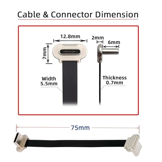 chenyang USB C Short Flat Cable USB 2.0 Type C Dual 90 Degree Angled PD 65W Fast Charge Data Extension 75MM Cable