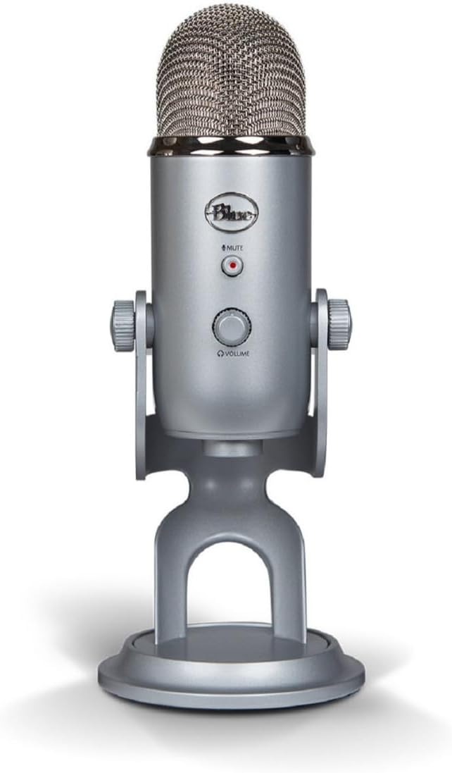Logitech Creators Blue Yeti USB Microphone for PC, Mac, Gaming, Recording, Streaming, Podcasting, Studio and Computer Condenser Mic with Blue VO!CE Effects, 4 Pickup Patterns, Plug and Play - Silver