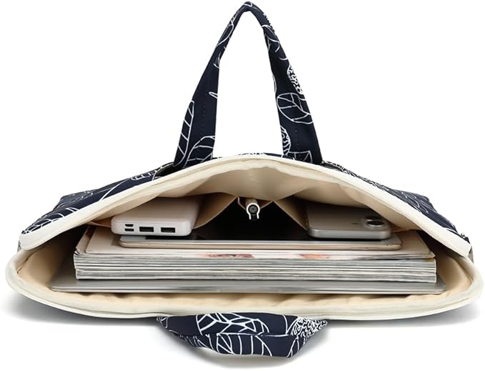 canvaslife Patten Waterproof Laptop Shoulder Messenger Bag Case Sleeve for 14 Inch 15 Inch Laptop Briefcase 15.6 Inch (Blue leaves)