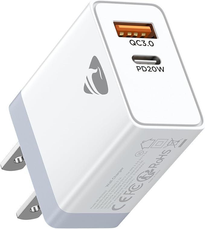 USB C Charger Block, Type C Fast Charging Blocks [PD 20W USB-C & QC 3.0 USB-A Port] USB Wall Plug Cube Wall Adapter USBC Charger Block Compatible with iPhone 16 15 14 13 12 11 Pro Max XR XS 8, Samsung