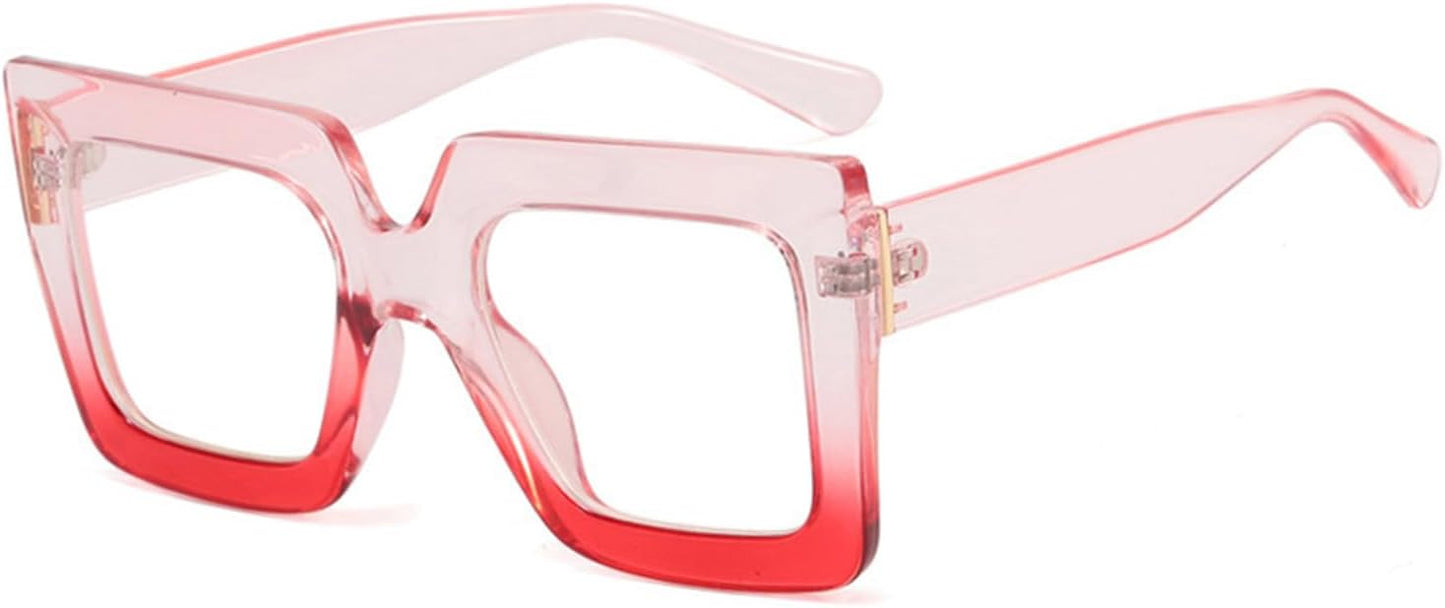 Onrtry Oversized Square Blue Light Glasses for Women Men Thick Frame Big Computer Eyewear Non-Prescription Eyeglasses