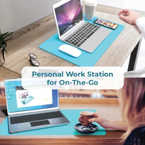 BLACK+DECKER Small Desk Mat, Keyboard Mats for Office, Office Desk Accessories, Protector Mat, Compact for Carry-On Bags, Ideal for Laptop, Computer, Mouse, Keyboard, Travel & Work (12"x 20") - Blue