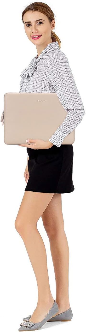 MOSISO Laptop Sleeve Bag 13 inch Compatible with MacBook Air 13.6 inch 2025-2022 M4 M3 M2/Air 13 inch 2022-2018 M1/Pro 13 2025-2016 M2 M1, PU Leather Padded Bag Waterproof Case, Apricot