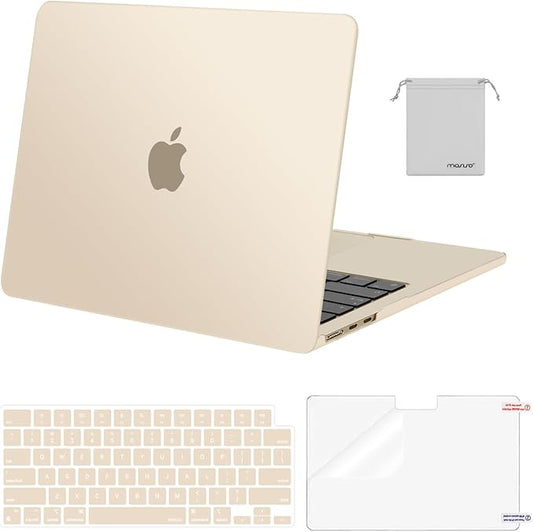 MOSISO Compatible with MacBook Air 13 inch Case M5 2026 M4 2025 M3 M2 2024-2022 A3449 A3240 A3113 A2681,Hard Shell&Keyboard Cover&Screen Film&Pouch for MacBook Air 13.6 inch Case, Starlight